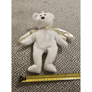 Vintage 2000 Rare TY Beanie Baby Retired HALO II 2 Gold Wings Angel Bear